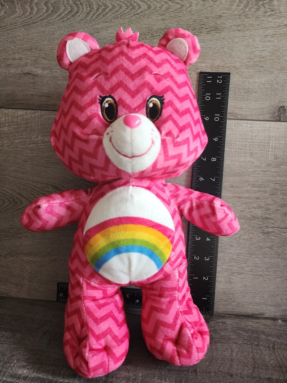 Just Play Cheer Bear Care Bears Chevron Pattern Rainbow Stuffed Animal Plush 9"